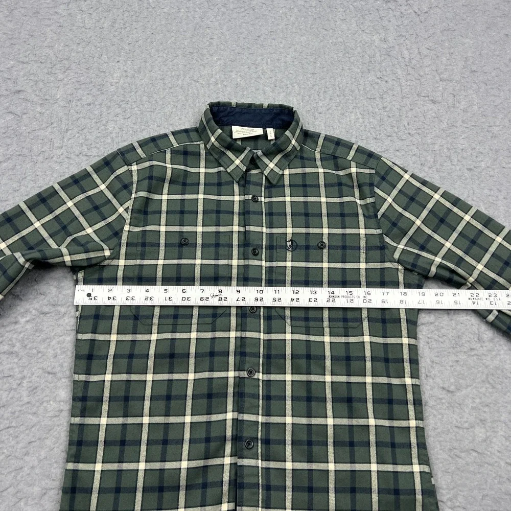 Fjallraven Fjallslim LS Shirt Mens Small Green Check Slim Flannel Button‎ Up